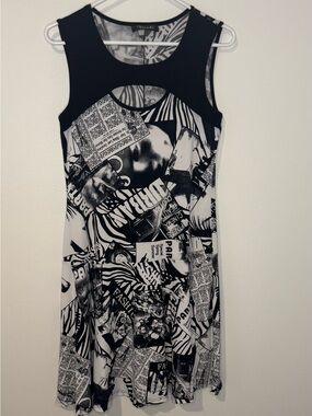 Bali Black & White Graphic Print Sleeveless Fit & Flare Dress Women’s M/L